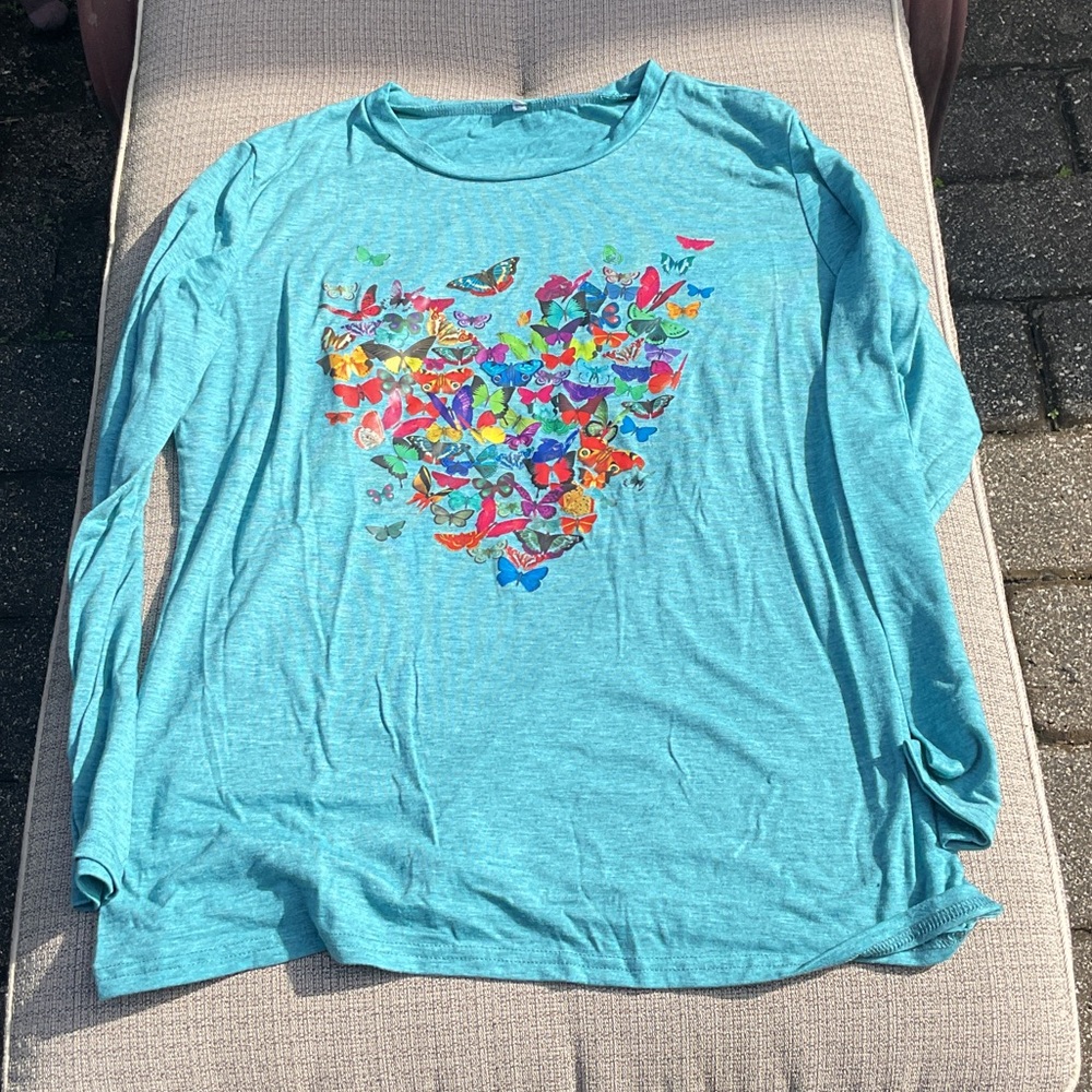 Colorful Butterfly Print Long Sleeve Shirt